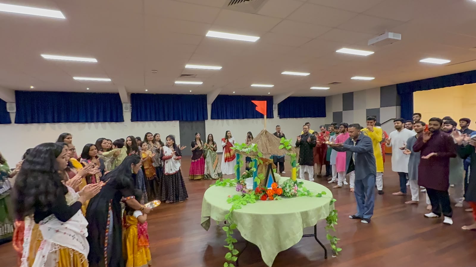 A devotional display prepared for a Hindu festival celebration